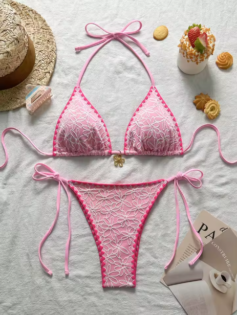 2025 Trend and Stylish Floral Patterned Textured Fabric Bikini Set