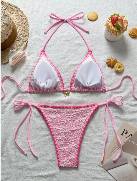 2025 Trend and Stylish Floral Patterned Textured Fabric Bikini Set