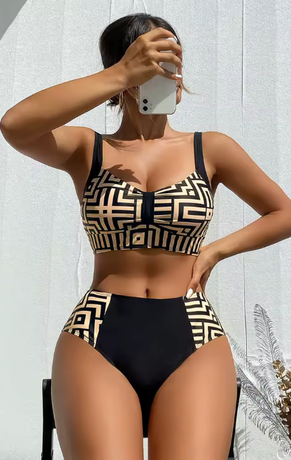 High-Waisted Bikini Tummy Control Swimsuit for Women
