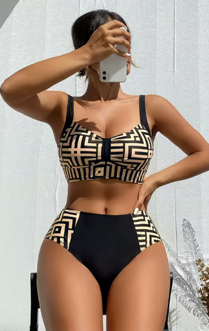 High-Waisted Bikini Tummy Control Swimsuit for Women