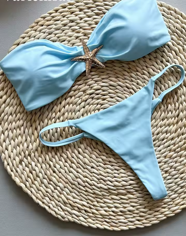 New Metal Star Bandeau High Cut Thong Bikini
