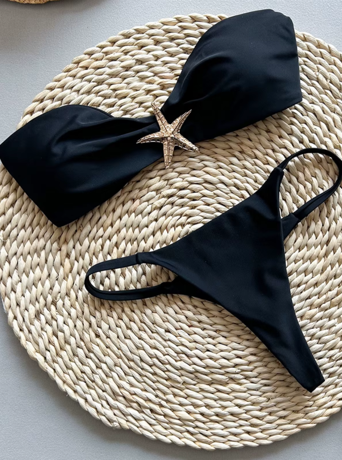 New Metal Star Bandeau High Cut Thong Bikini