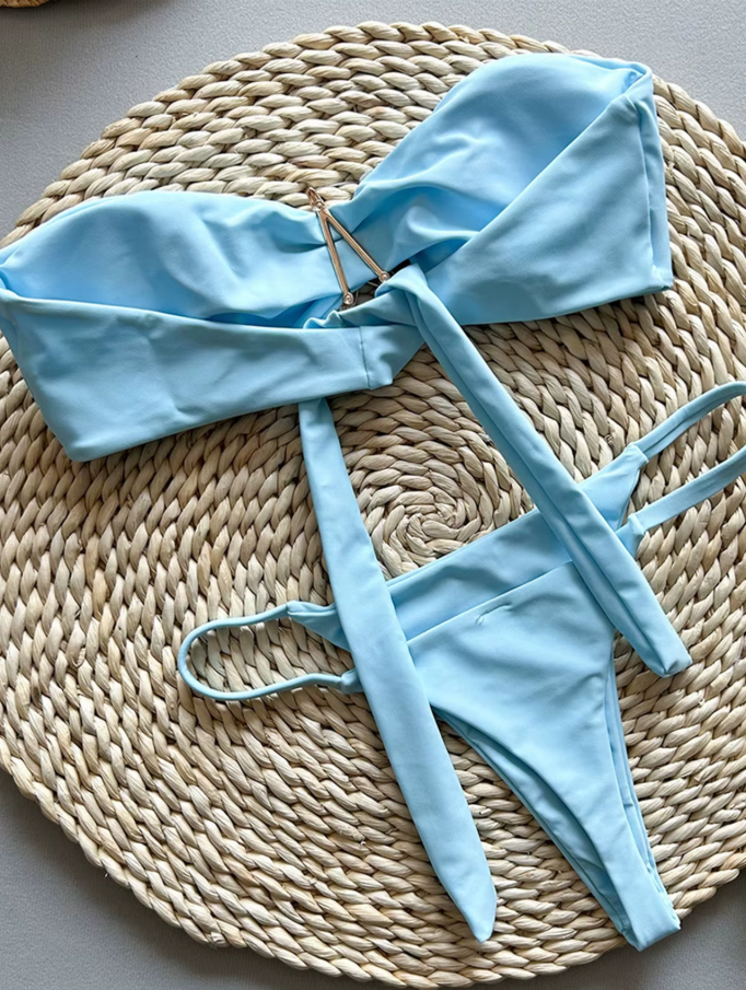 New Metal Star Bandeau High Cut Thong Bikini