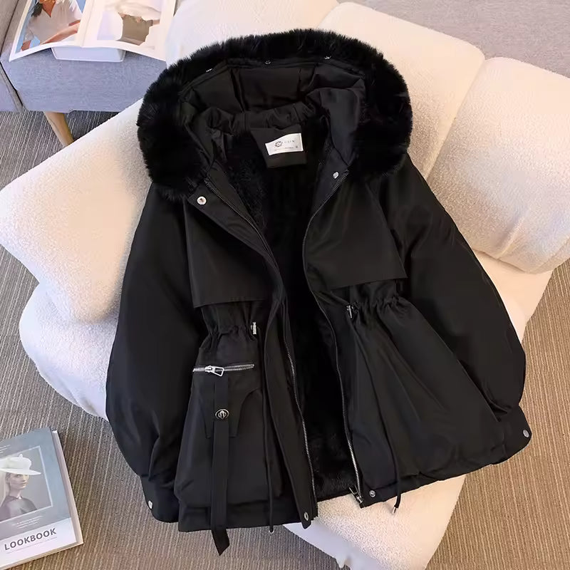 Fleece-Lined Hooded Down Jacket