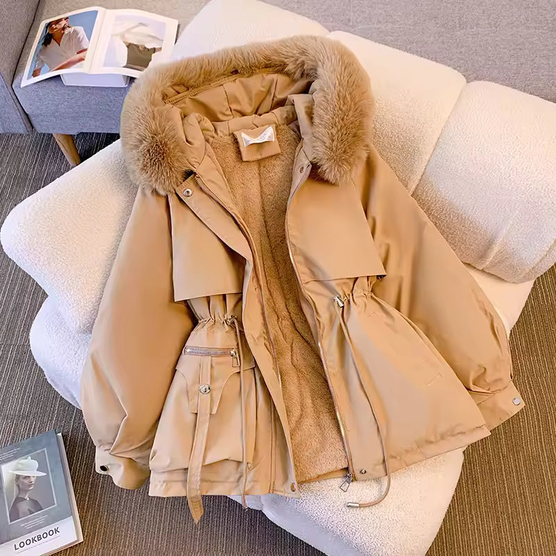 Fleece-Lined Hooded Down Jacket