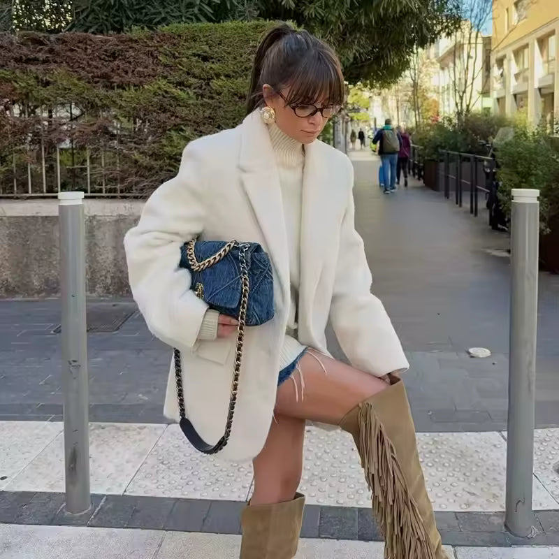 Faux Fur Women's Blazers Fashion Outerwear Plain Long Blazer Women's Long Sleeve New Coats and Jackets for Women