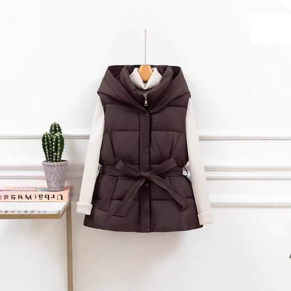 Women's Quilted Hedgehog Vest Thickened Warm Winter Hooded Jacket